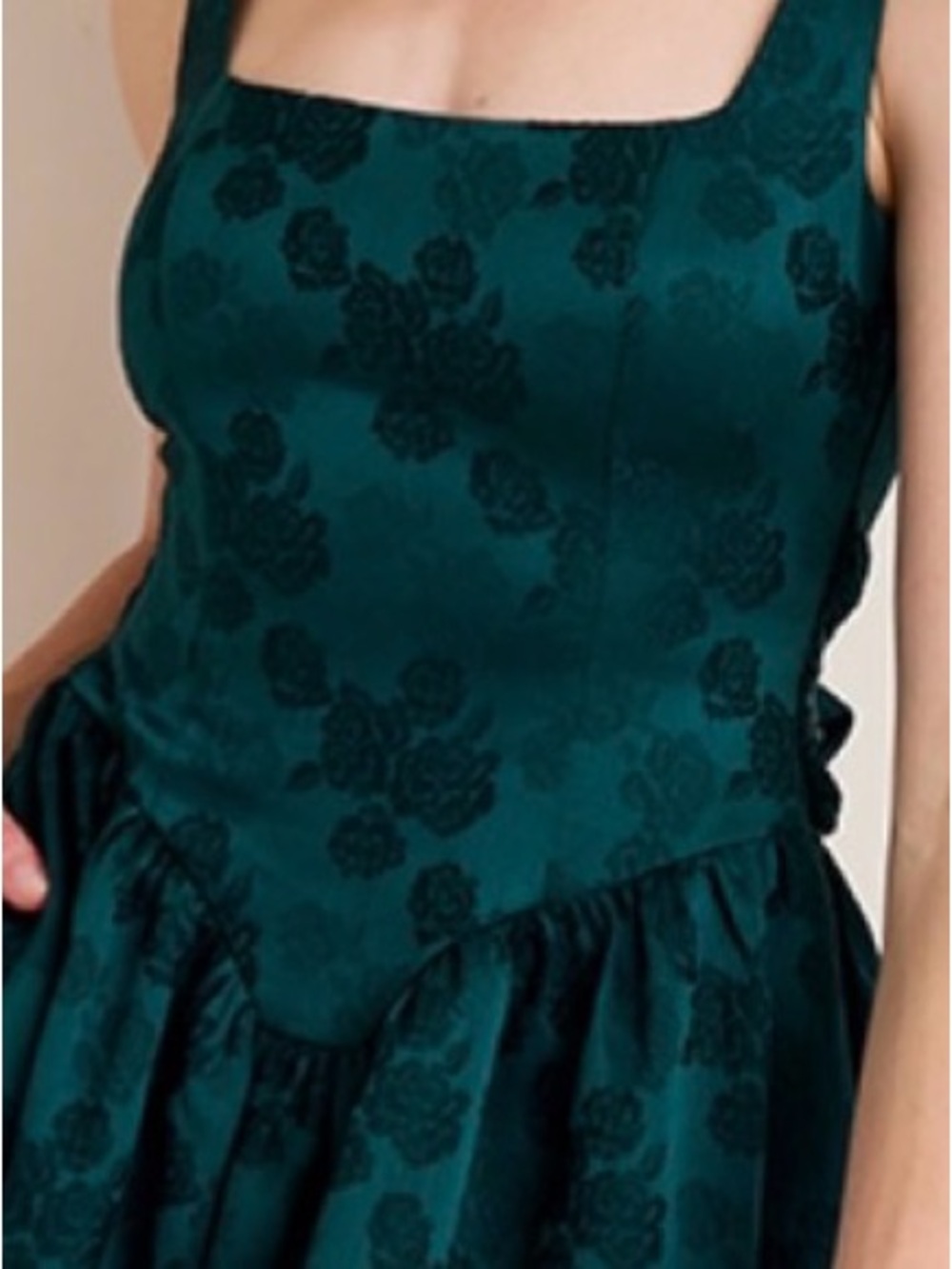 Francesca's Collections Emerald Green Floral Jacquard Midi Dress - XS